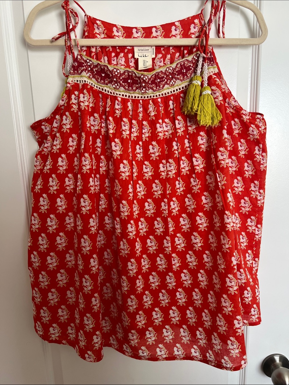 Artelier Red Floral Tassel Camisole Top